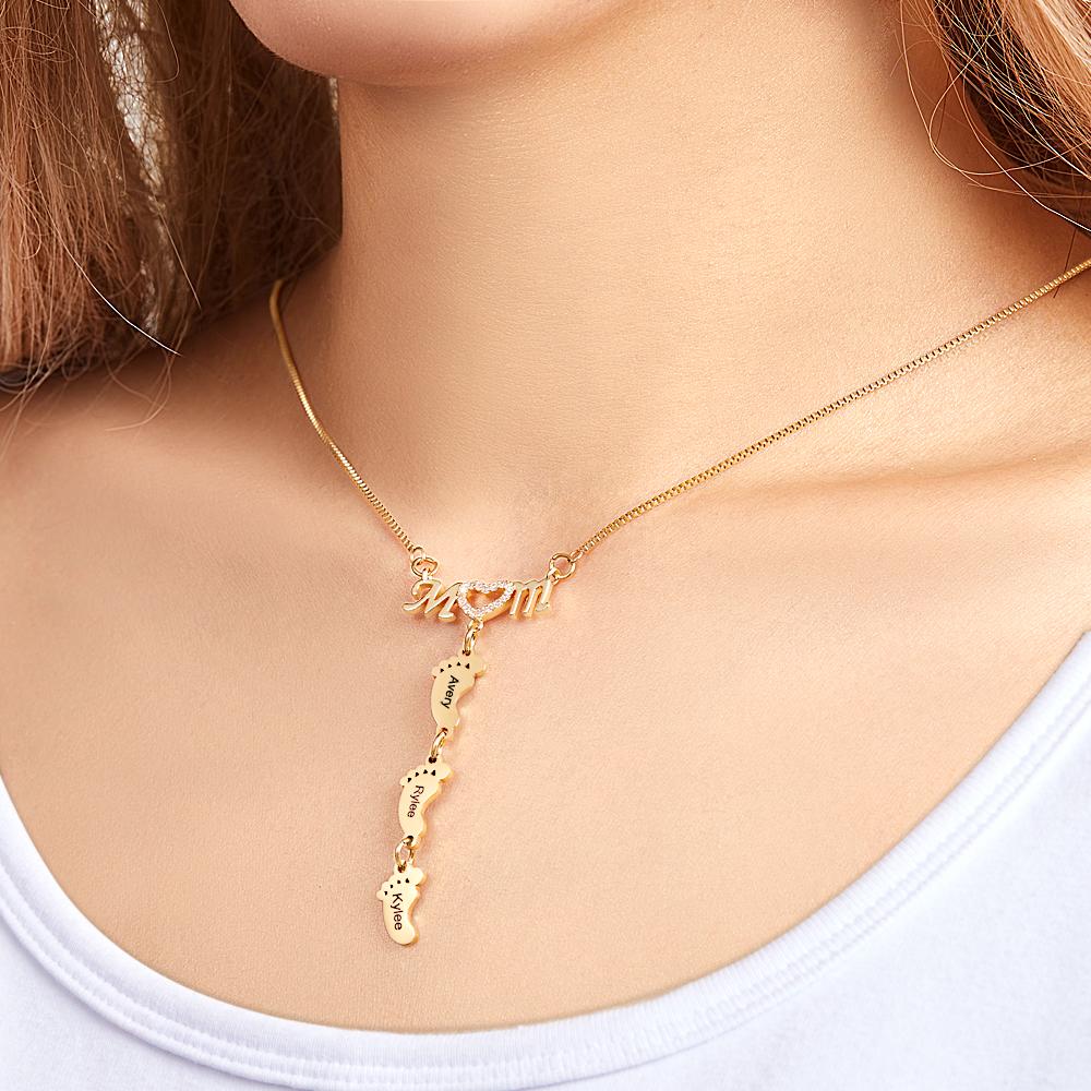 Custom Engraved Necklace Family Feet Mother's Day Gifts