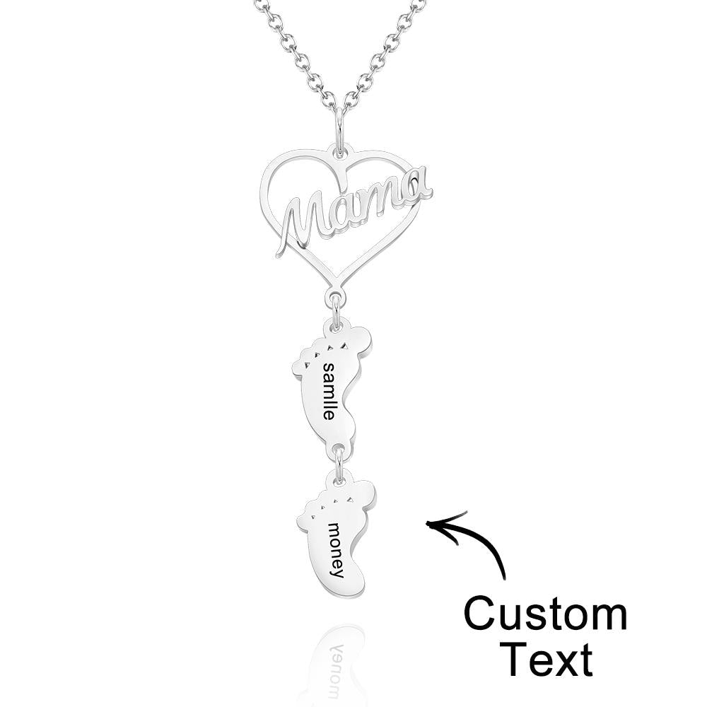 Custom Engraved Name Necklace Love MaMa Heart Baby Feet Charm