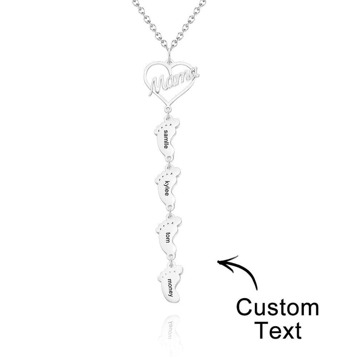 Custom Engraved Name Necklace Love MaMa Heart Baby Feet Charm