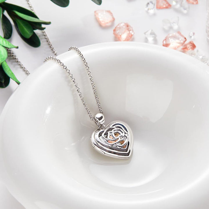 Custom Photo Engraved Necklace Heart Locket Rose Necklace Gift for Women