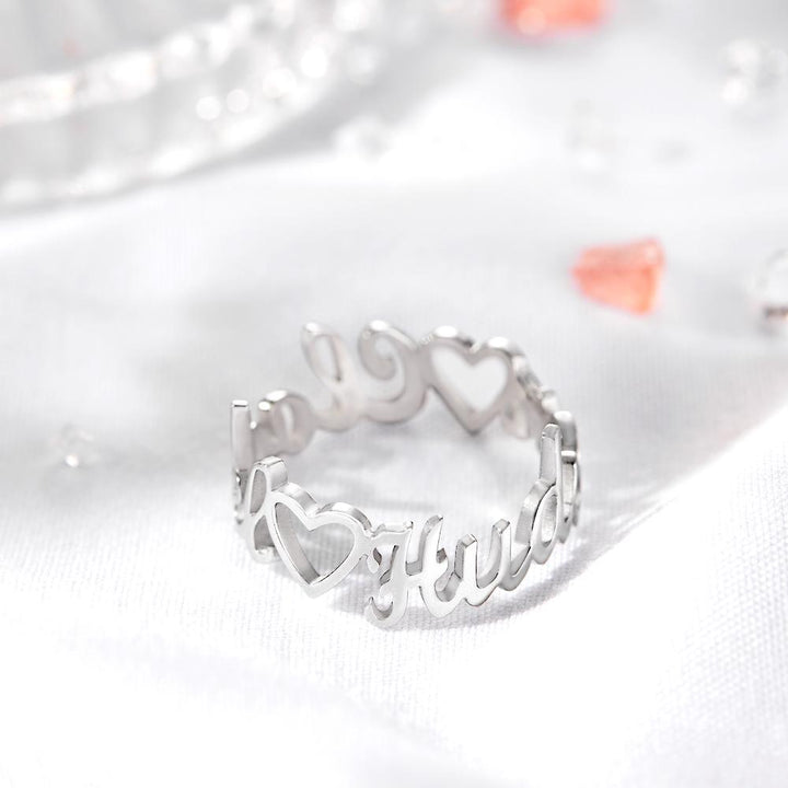 Custom Heart-Shaped Double Names Ring for Women