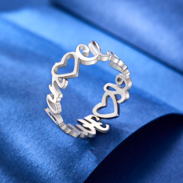 Custom Heart-Shaped Double Names Ring for Women