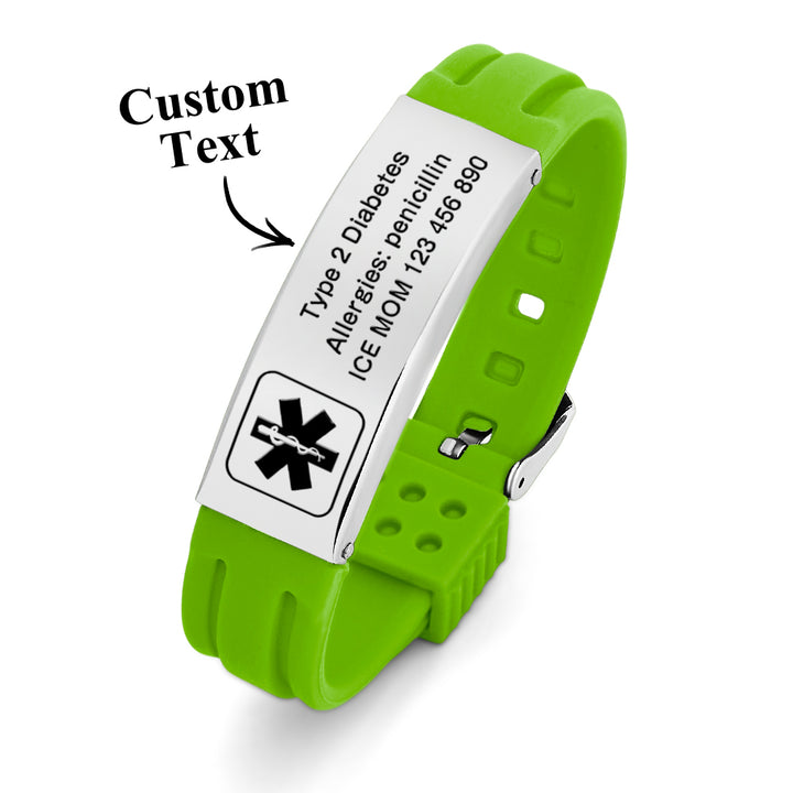 Personalized Emergency Medical Alert Bracelet Adjustable Silicone Bracelet for Men Women First Aid Gift