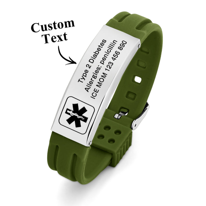Personalized Emergency Medical Alert Bracelet Adjustable Silicone Bracelet for Men Women First Aid Gift