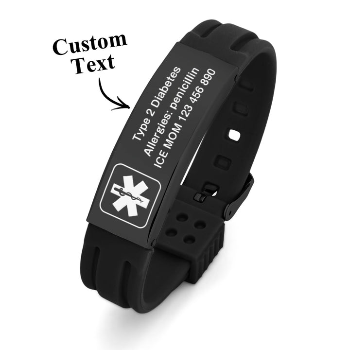 Personalized Emergency Medical Alert Bracelet Adjustable Silicone Bracelet for Men Women First Aid Gift