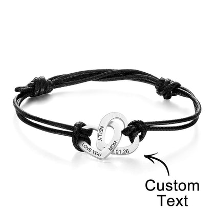 Custom Engraved Two Love Hearts Bracelet Personalized Elegant Bracelet for Women