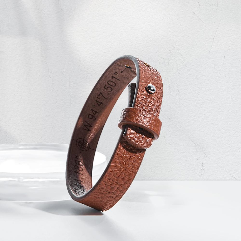 Personalised Engraved Bracelets for Men Unique Gifts for Husband Customized Genuine Leather Bracelet Secret Message Gifts