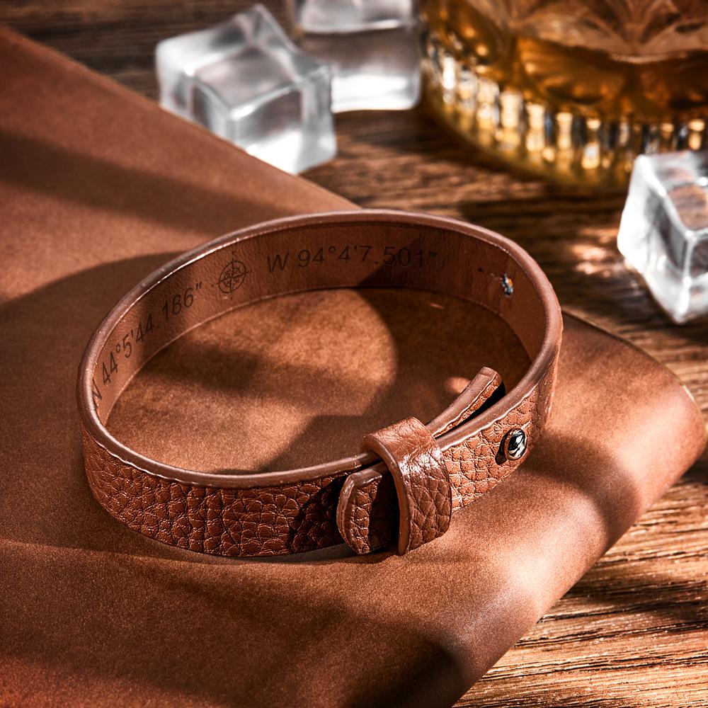 Personalised Engraved Bracelets for Men Unique Gifts for Husband Customized Genuine Leather Bracelet Secret Message Gifts