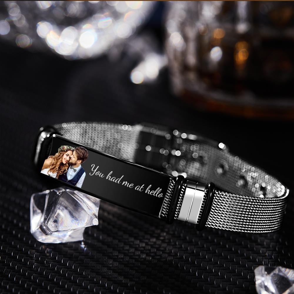 Custom Photo Bracelets Engraved Stainless Steel Bracelet Gifts for Couple
