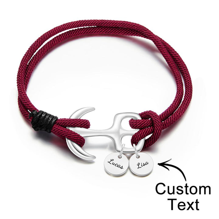 Custom Engraved Bracelet Marine Anchor Cord Bracelet Gift for Men
