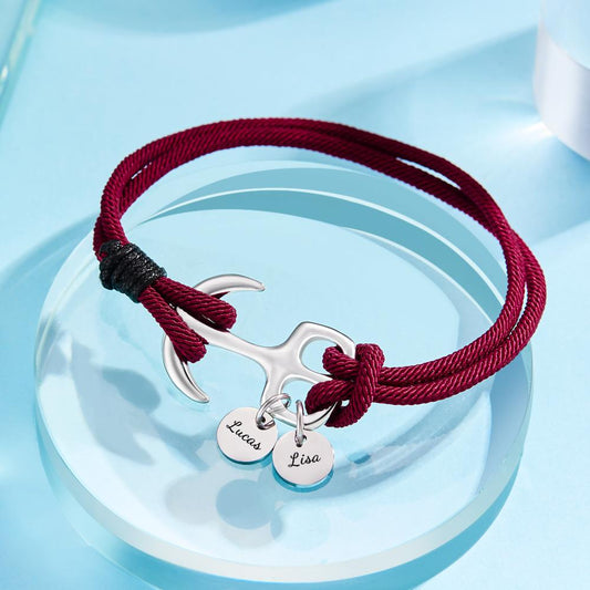 Custom Engraved Bracelet Marine Anchor Cord Bracelet Gift for Men