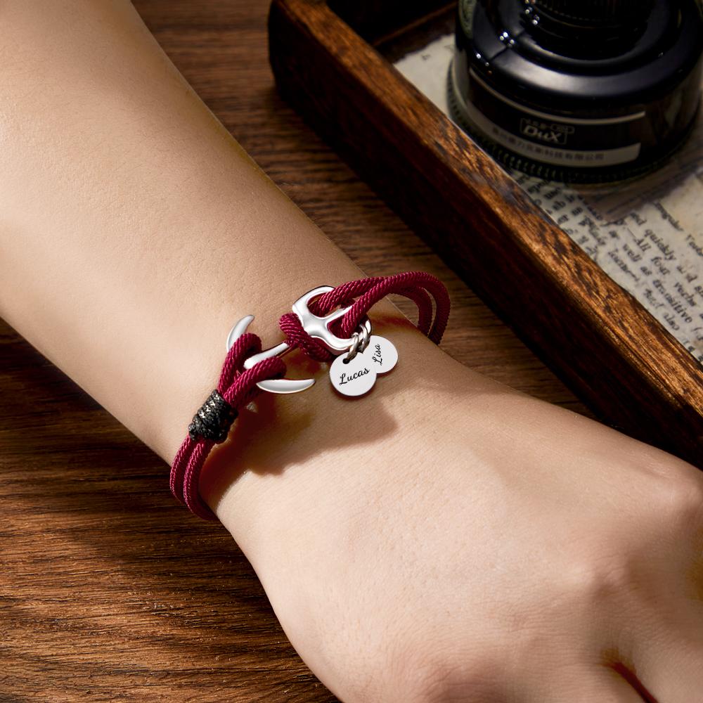 Custom Engraved Bracelet Marine Anchor Cord Bracelet Gift for Men