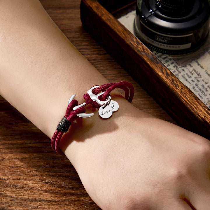 Custom Engraved Bracelet Marine Anchor Cord Bracelet Gift for Men