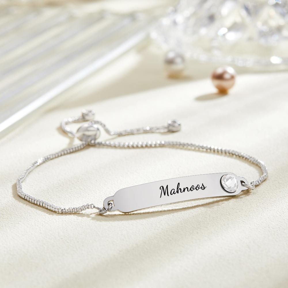 Custom Engraved Bracelet Name Bracelet Simple Rhinestones Gifts