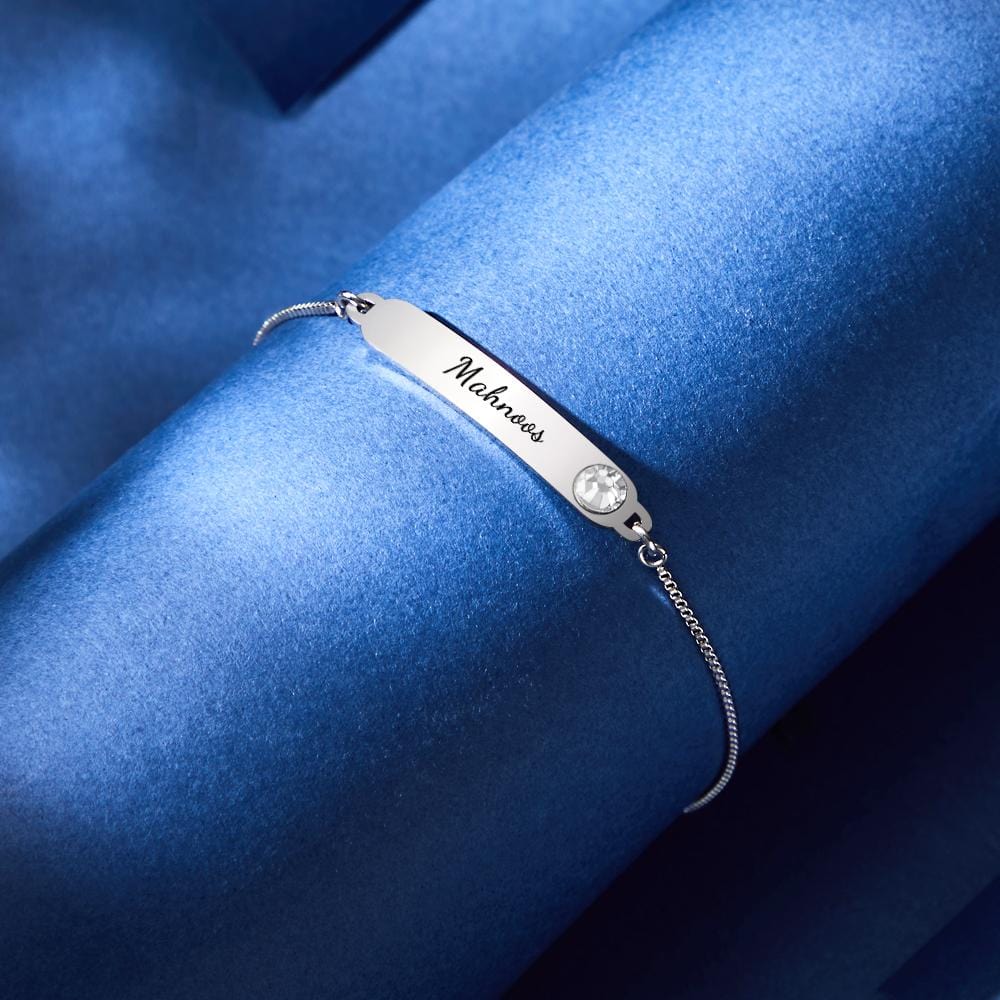 Custom Engraved Bracelet Name Bracelet Simple Rhinestones Gifts