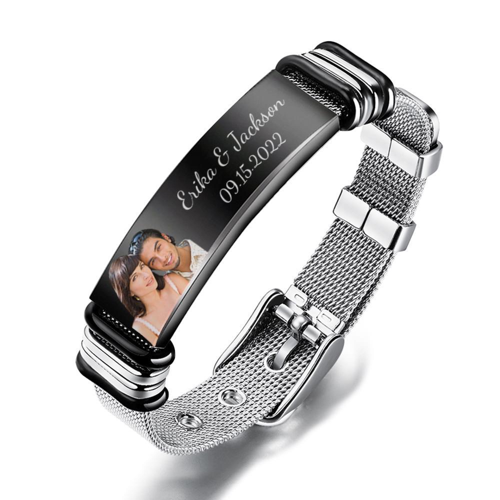 Custom Engraved Men's Stainless Steel Bracelet with Name and Date