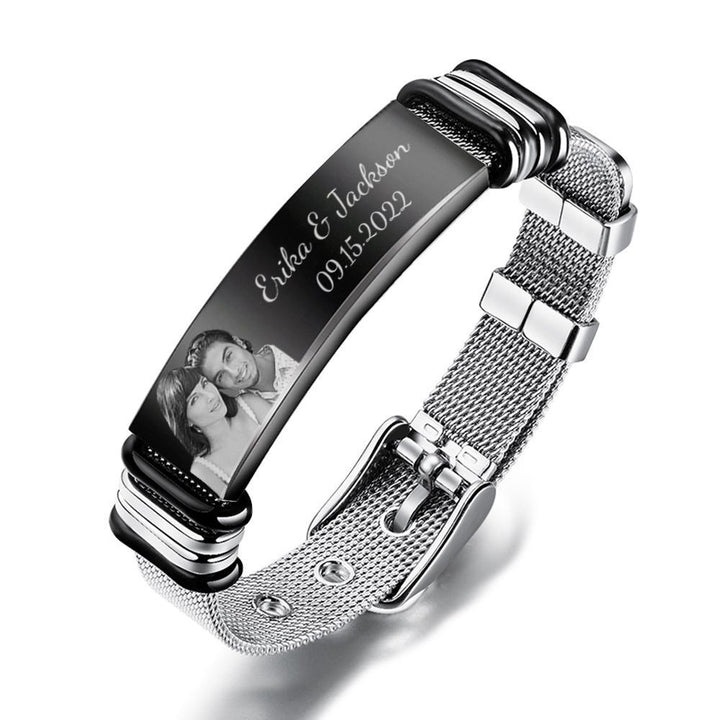 Custom Engraved Men's Stainless Steel Bracelet with Name and Date