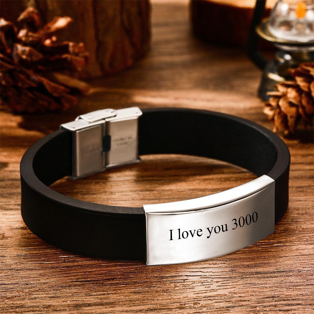 I Love You 3000 Bracelet Custom Leather Bracelet Personalized Engraving Bracelet Black Woven Leather Men's Bracelet