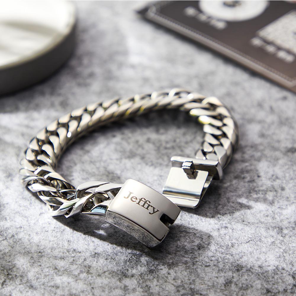 Custom Engraved Bracelet Stainless Steel Cuban Bracelet Gift for Men