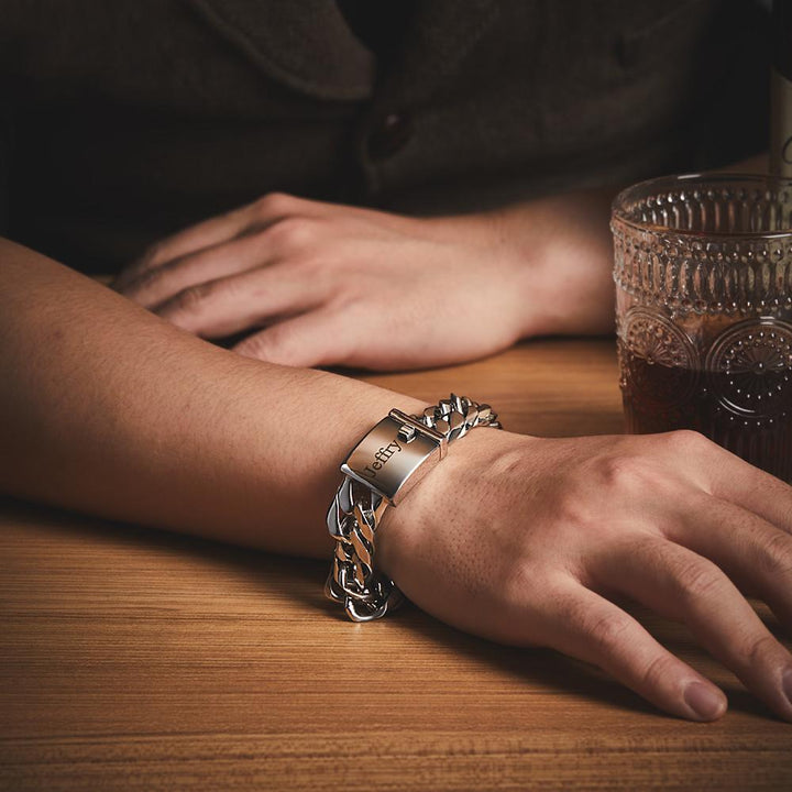 Custom Engraved Bracelet Stainless Steel Cuban Bracelet Gift for Men