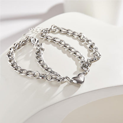 Custom Engraved Bracelet Personalized Letter Couples Cuban Magnetic Bracelet Set