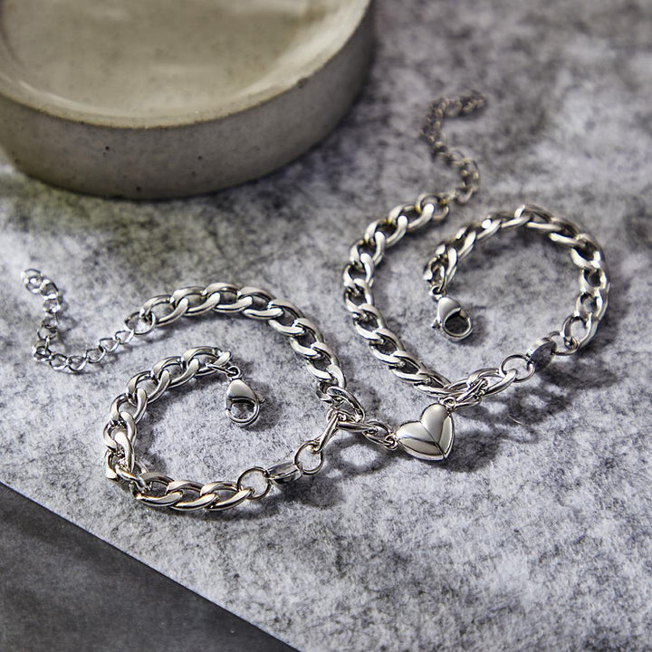 Custom Engraved Bracelet Personalized Letter Couples Cuban Magnetic Bracelet Set