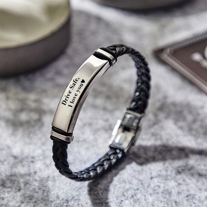 Custom Engraved Leather Bracelet Men's Bracelet - Drive Safe