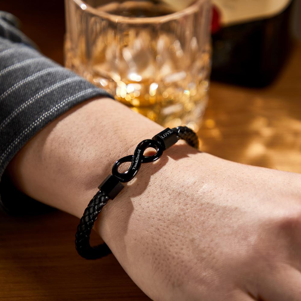 Custom Engraved Bracelet Infinity Leather Bracelet Gift for Boyfriend