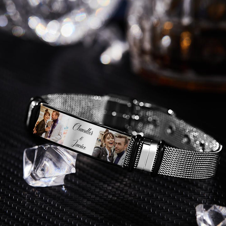 Custom Stainless Steel Mens Bracelet With Two Photo And Engraved Words Best Gifts For Lovers On Valentine's Day