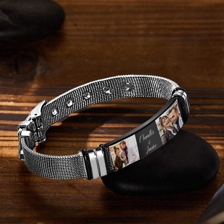 Custom Stainless Steel Mens Bracelet With Two Photo And Engraved Words Best Gifts For Lovers On Valentine's Day