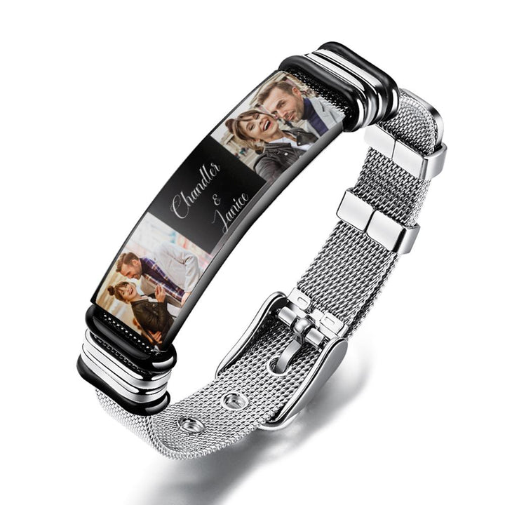 Custom Stainless Steel Mens Bracelet With Two Photo And Engraved Words Best Gifts For Lovers On Valentine's Day