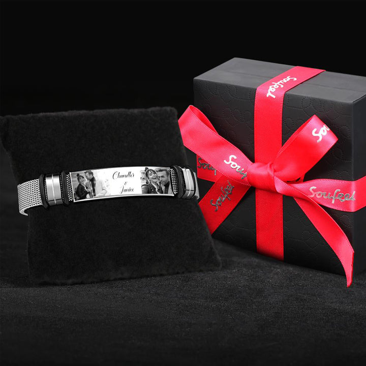 Custom Stainless Steel Mens Bracelet With Two Photo And Engraved Words Best Gifts For Lovers On Valentine's Day