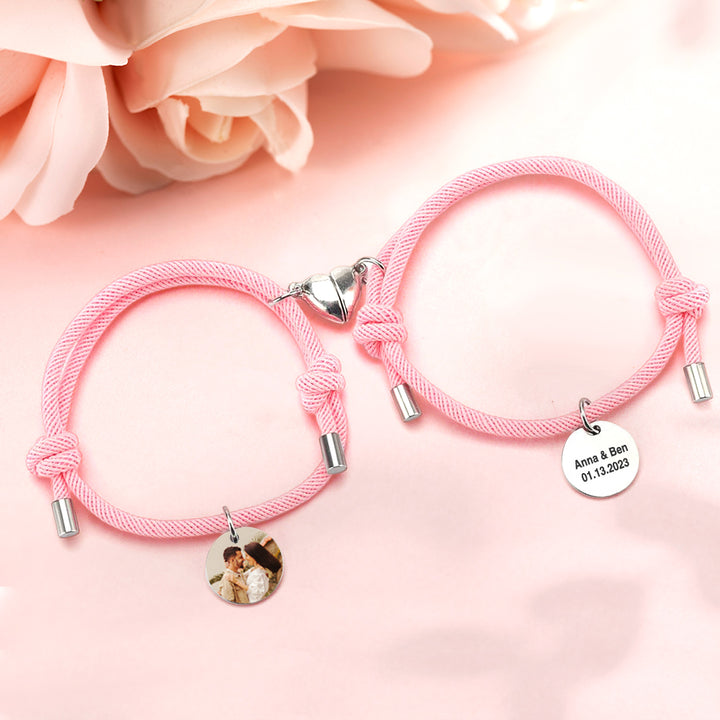 Custom Engraved Magnetic Bracelet Heart Couple Bracelet