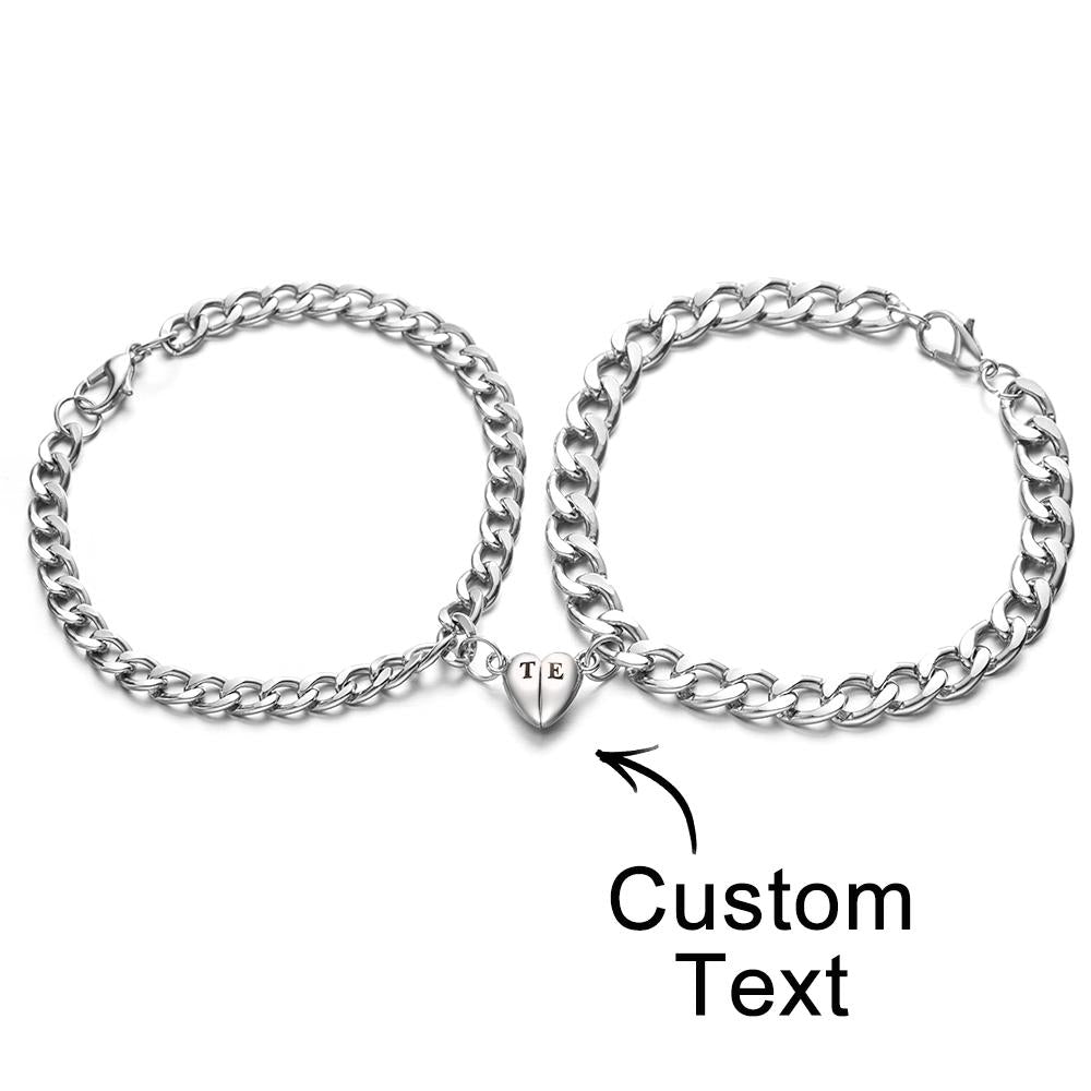 Custom Engraved Magnetic Bracelet Set Heart Shaped Matching Bracelet For Couples