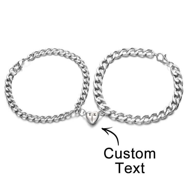 Custom Engraved Magnetic Bracelet Set Heart Shaped Matching Bracelet For Couples