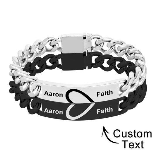 Engraved Couple Bracelet Personalized Unique Love Heart Wide Chain Bracelet Valentine's Day Gifts