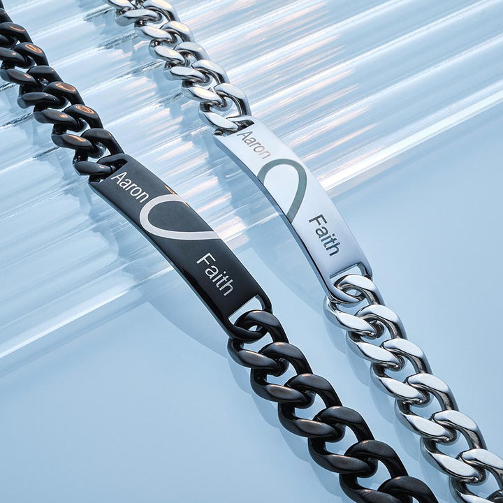 Engraved Couple Bracelet Personalized Unique Love Heart Wide Chain Bracelet Valentine's Day Gifts