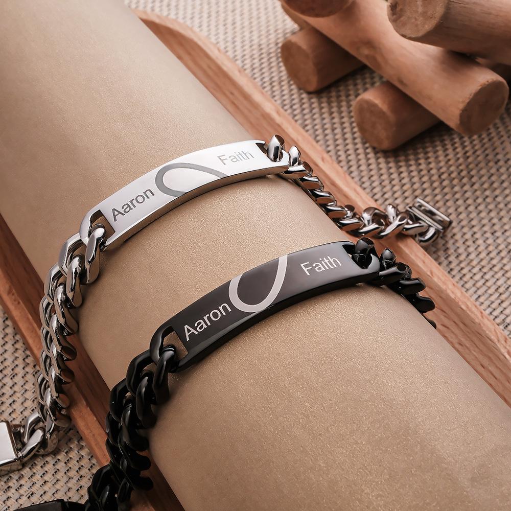 Engraved Couple Bracelet Personalized Unique Love Heart Wide Chain Bracelet Valentine's Day Gifts