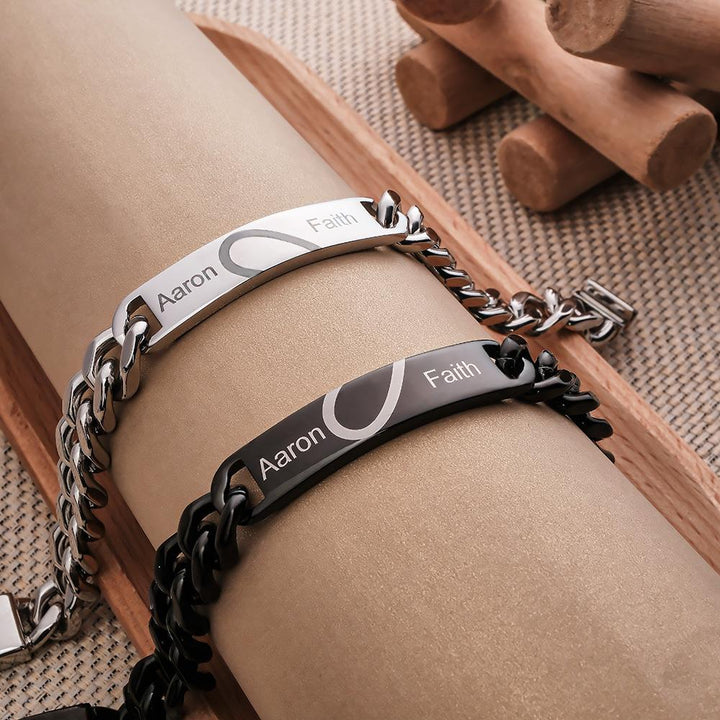 Engraved Couple Bracelet Personalized Unique Love Heart Wide Chain Bracelet Valentine's Day Gifts