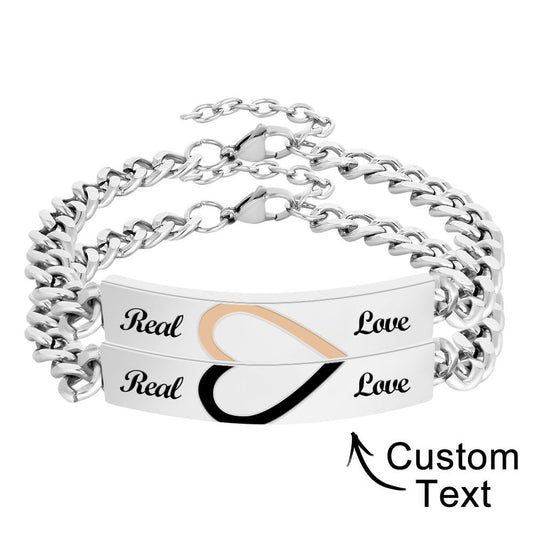 Engraved Couple Bracelet Personalized  Love Heart Wide Chain Bracelet Valentine's Day Gifts