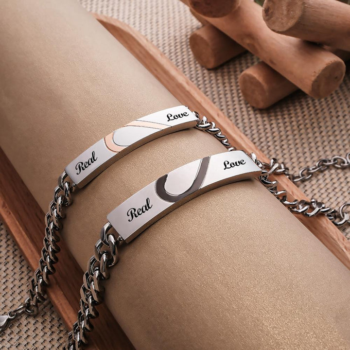 Engraved Couple Bracelet Personalized  Love Heart Wide Chain Bracelet Valentine's Day Gifts