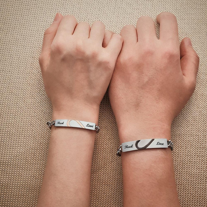 Engraved Couple Bracelet Personalized  Love Heart Wide Chain Bracelet Valentine's Day Gifts