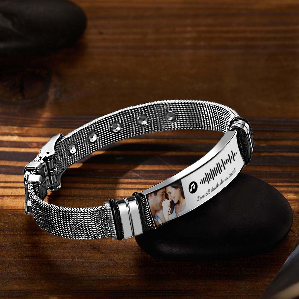 Gift for Him Photo Bracelet Music Code Bracelet Metal Bracelet Scannble Music Gift