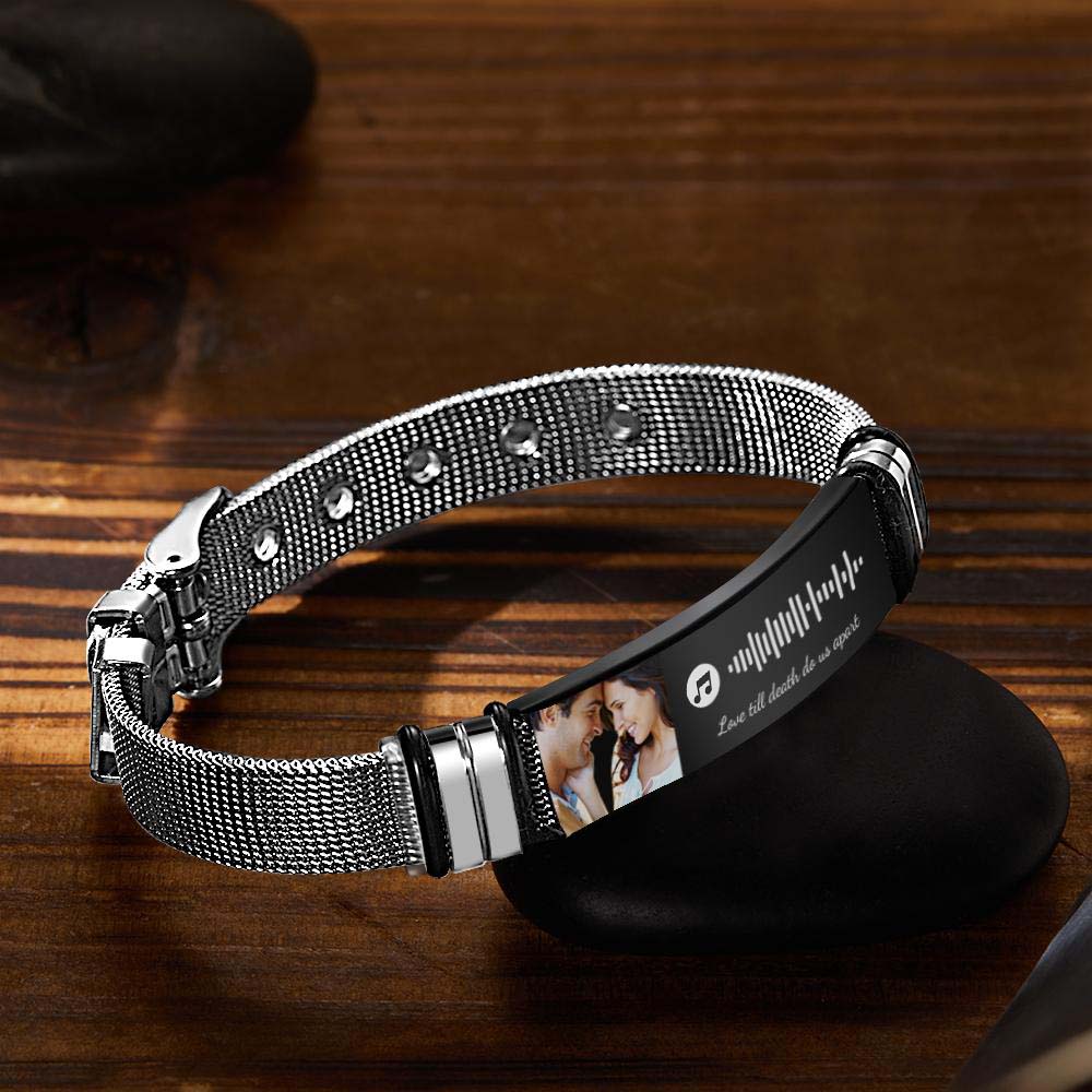 Gift for Him Photo Bracelet Music Code Bracelet Metal Bracelet Scannble Music Gift