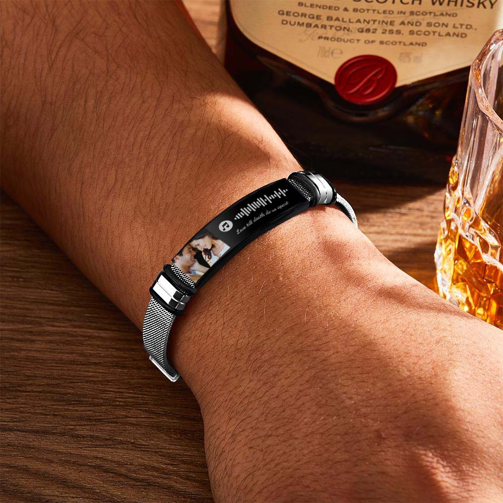 Gift for Him Photo Bracelet Music Code Bracelet Metal Bracelet Scannble Music Gift