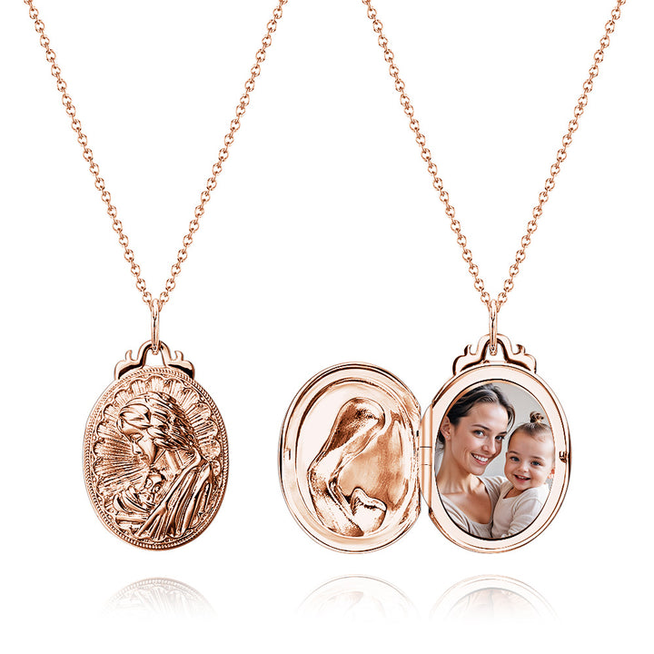 Personalized Photo Necklace Embossed Cubic Locket Necklace Birthday Gift for Mom