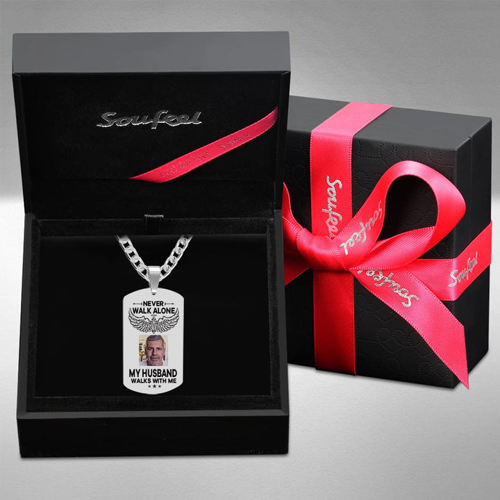 Custom Photo Necklace NEVER WALK ALONE Engrave Tag Necklace Stainless Steel Commemorative Gift