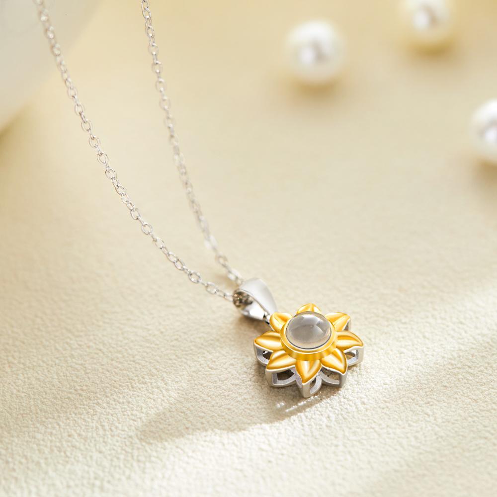 Custom Projection Photo Necklace Sunflower Pendant Necklaces 925 Sterling Silver