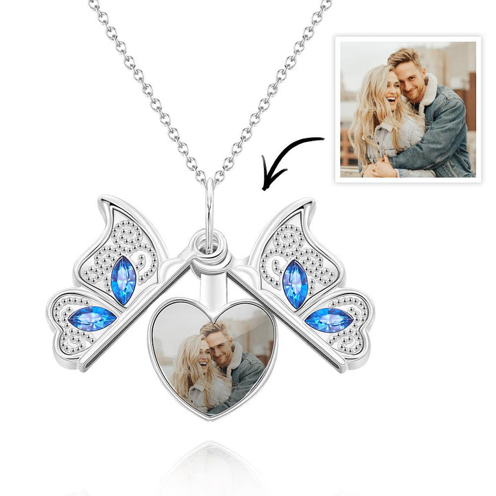 Custom Photo Necklace Butterfly Pendant Locket Necklace Gift for Women