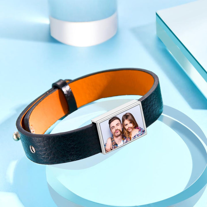 Custom Photo Bracelet Personalized Picture Leather Bracelet Gift for Men